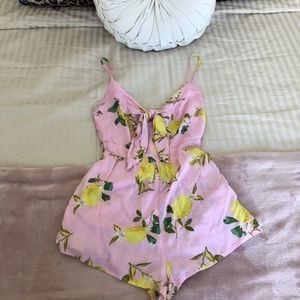 Pink lemon print romper